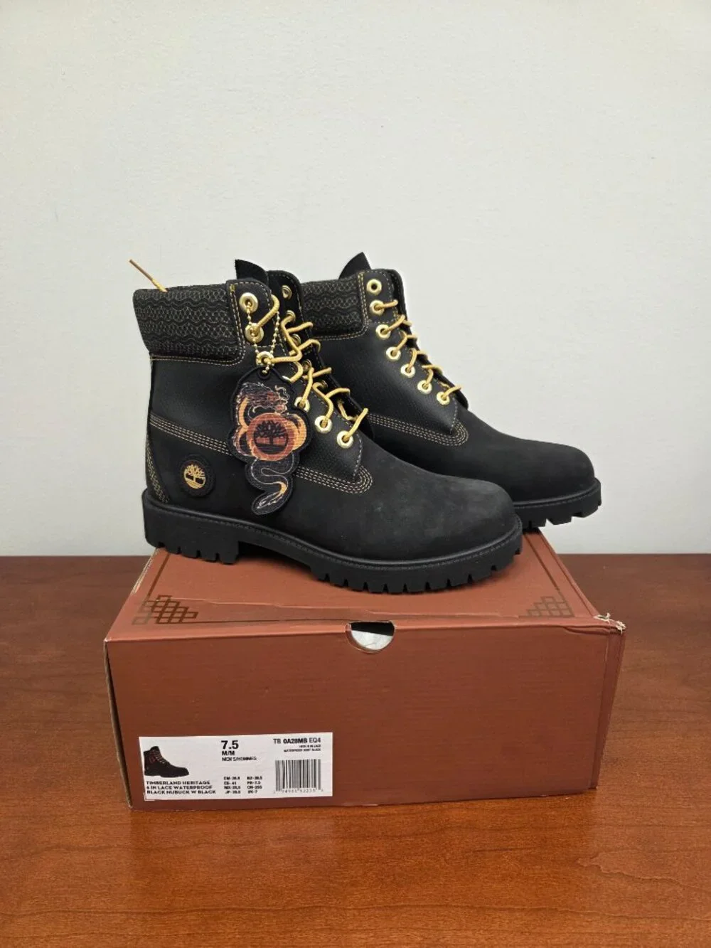 Timberland Heritage Boot Men Black Leather 6 Inch Lace-Up Waterproof Size 7.5